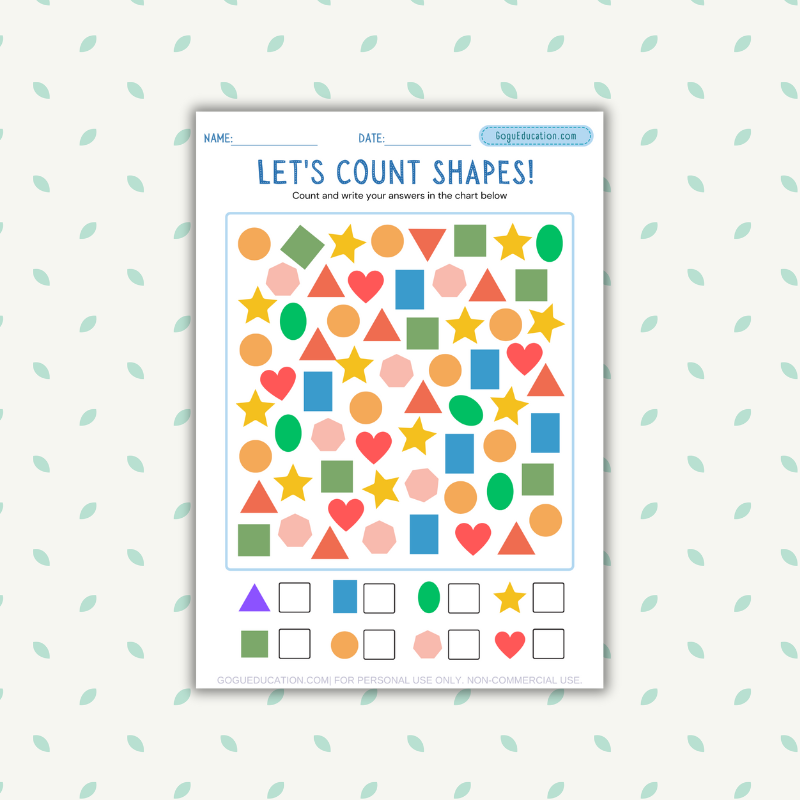 Mathematics Counting Worksheet Let’s count shapes