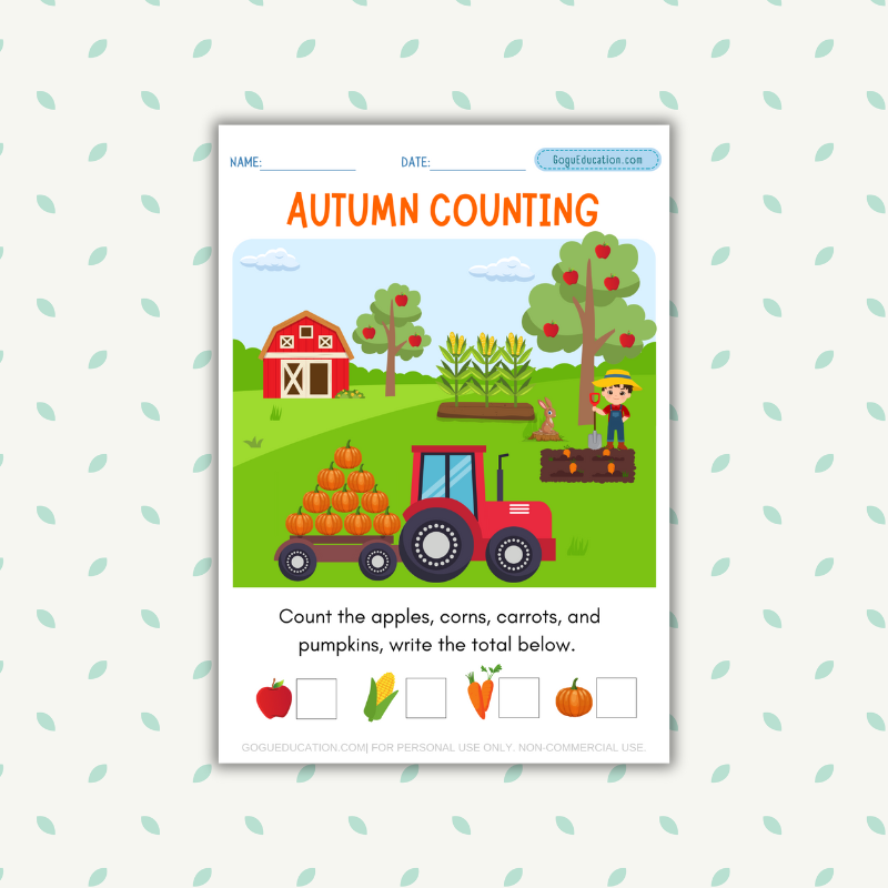 Math Autumn Counting Pumpkins, Grapes, Apples and Carrots Gogu Education