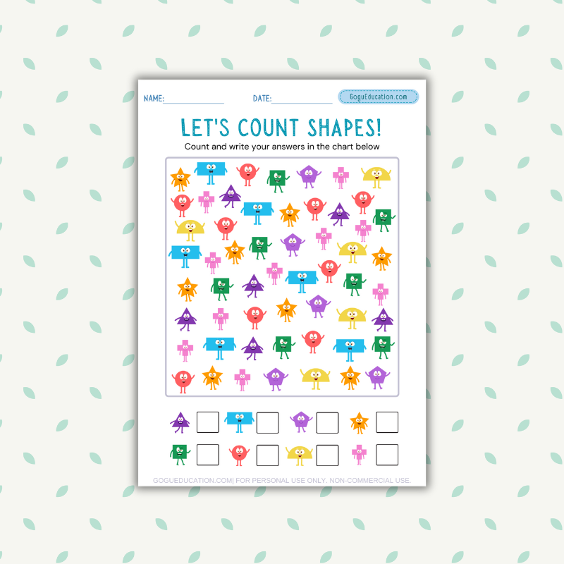 Mathematics Worksheet Counting Practice Let's count Shapes