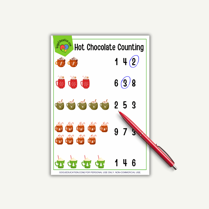 Math Worksheet Hot Chocolate Counting