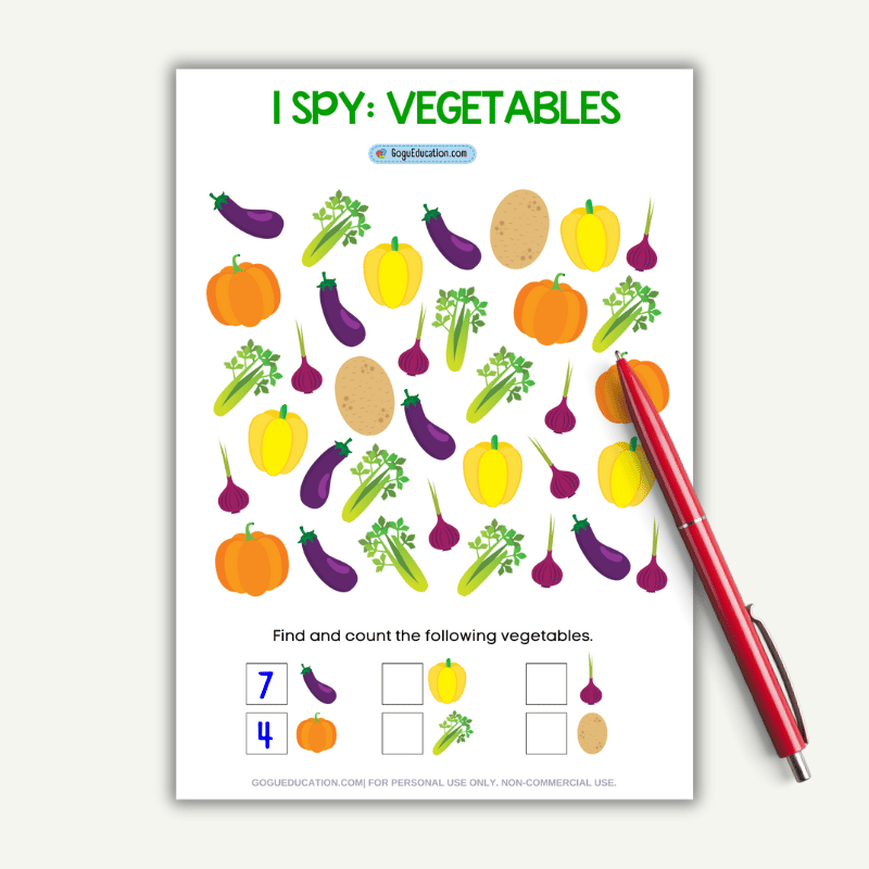 I Spy Worksheet : Vegetables