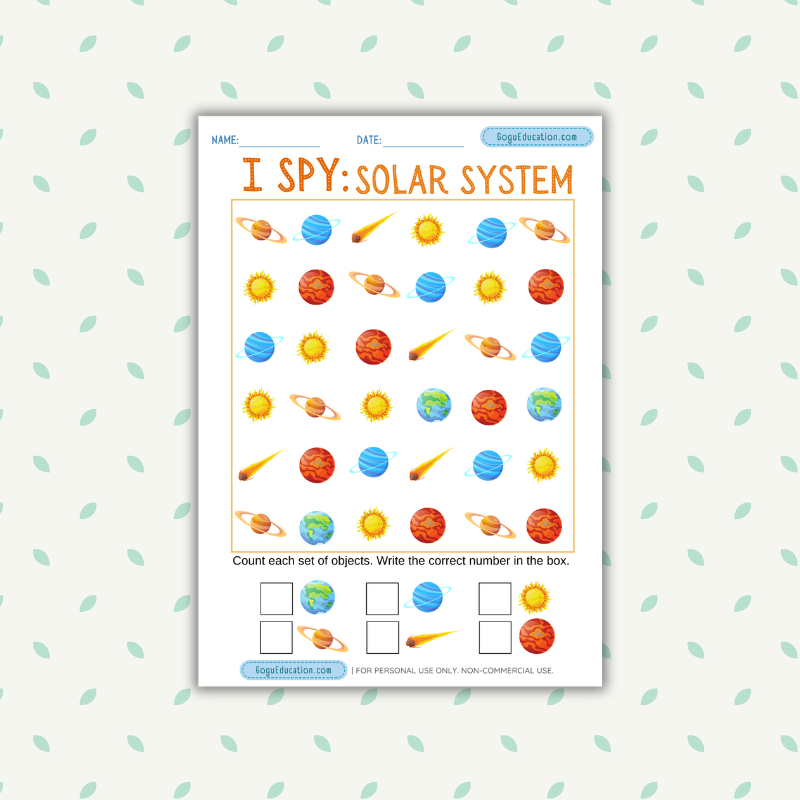 Math Counting Worksheet I Spy Solar System Gogu Education