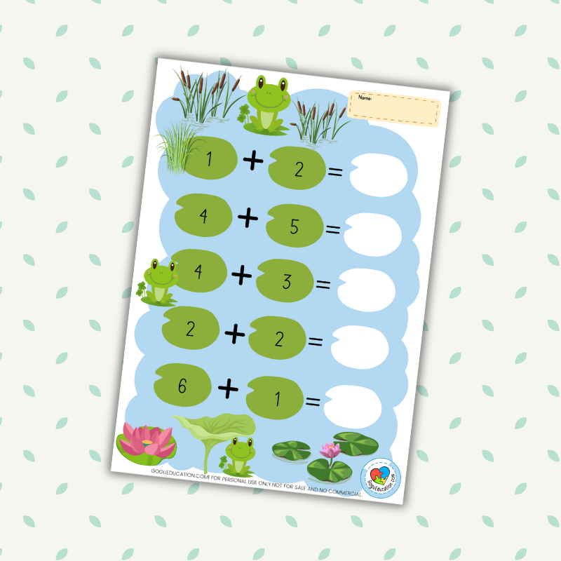 Math Worksheets Addition to10 Funny Frogs