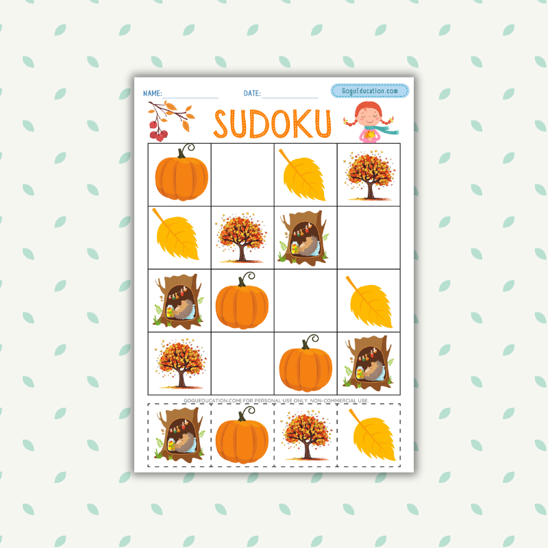 Math Worksheets Autumn Sudoku