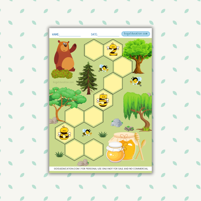 Math Worksheet Counting Writing Bear and Bees