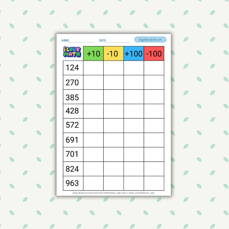 Mental Math Calculation Worksheet