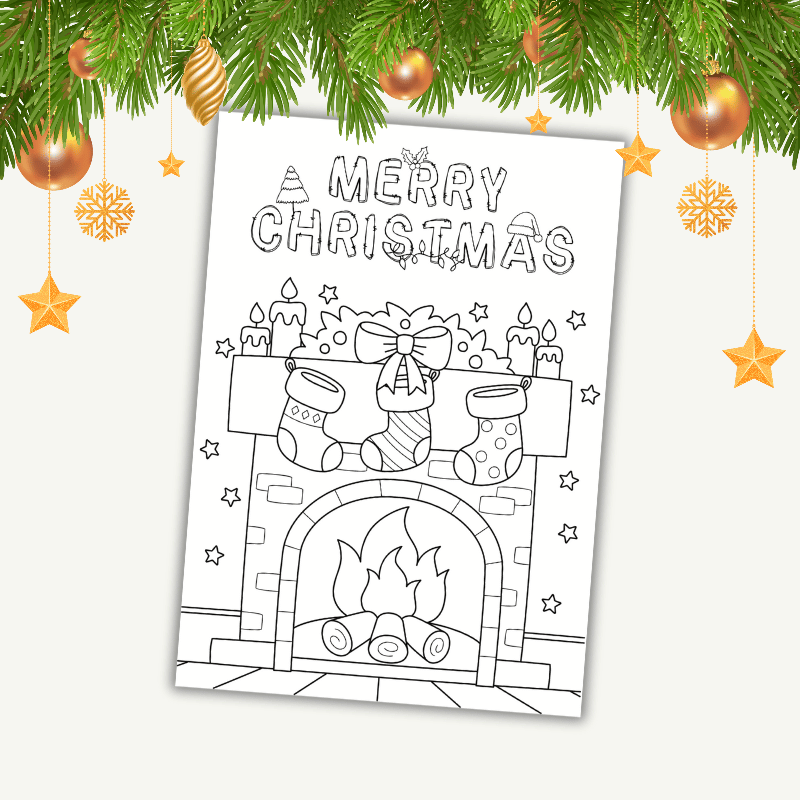 Christmas Coloring Worksheet Fireplace