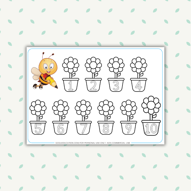 Numbers Activity Writing 1 - 10 Coloring Flower Pot Gogu Education