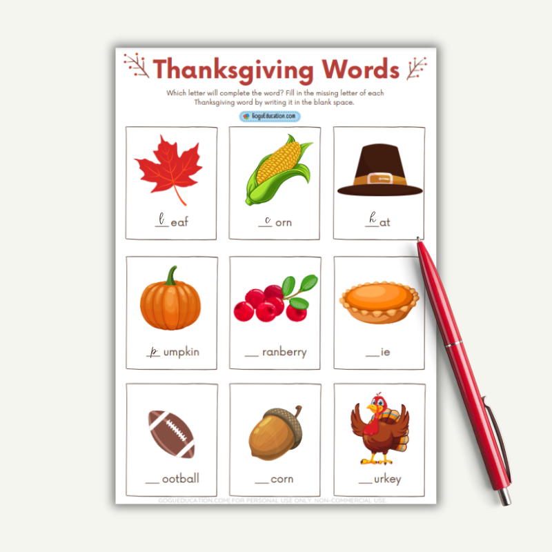 English Vocabulary Thanksgiving Words Worksheet Gogu Education