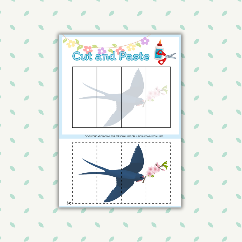 Cut and Glue Puzzle Swallow Worksheet Gogu Education