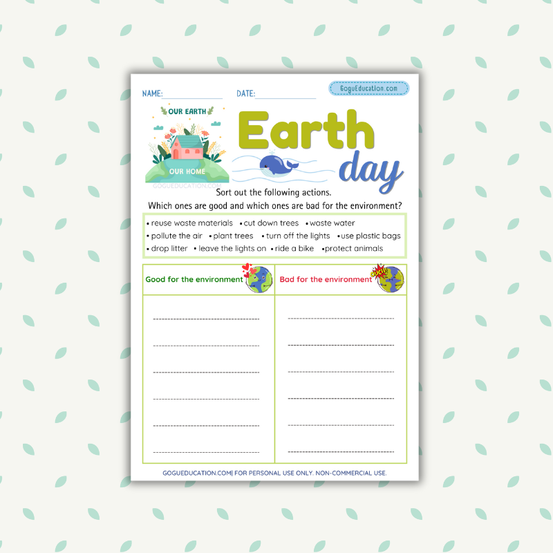 Earth Day Worksheet Gogu Education