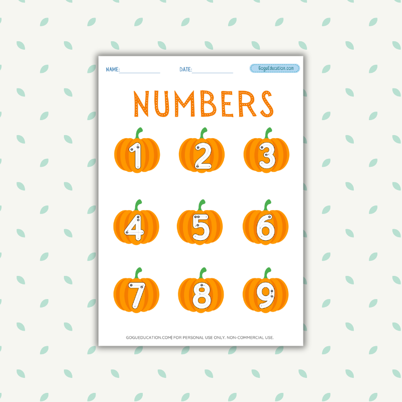 Pumpkin Tracing Numbers 1-9