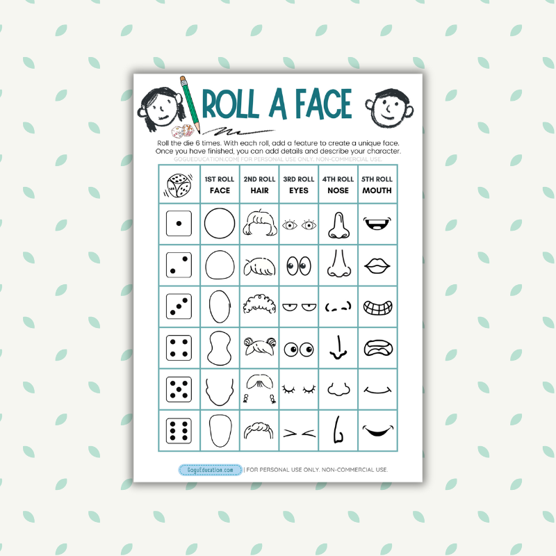 Roll A Face Game Worksheet Gogu Education