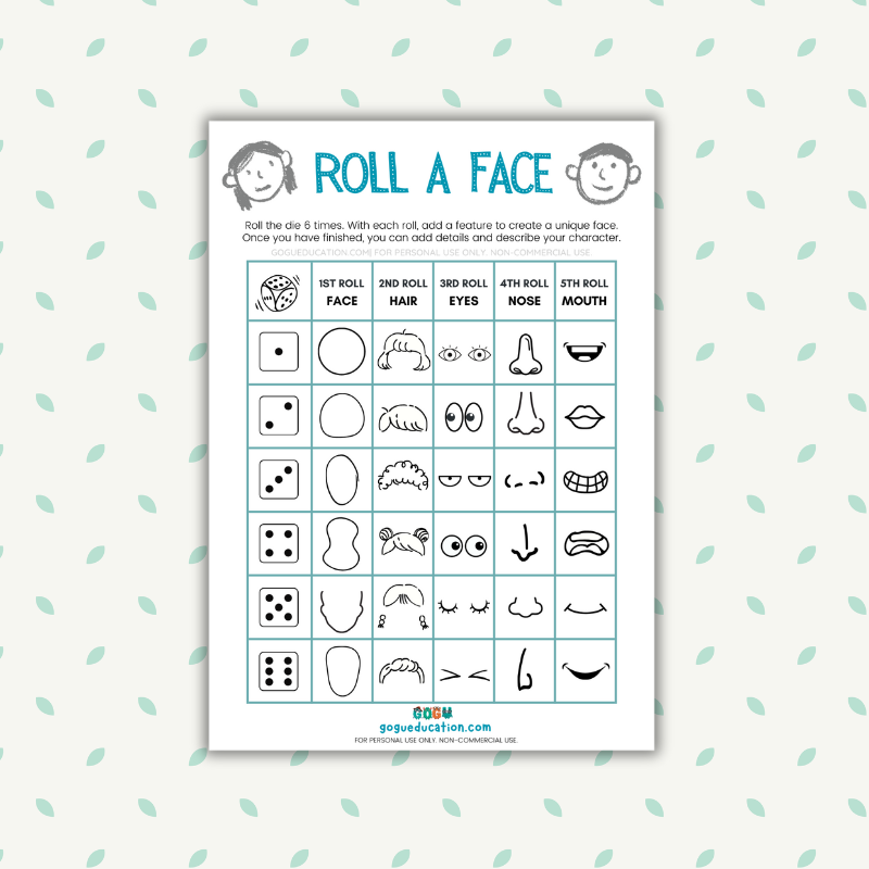 Roll A Face Game Worksheet Gogu Education