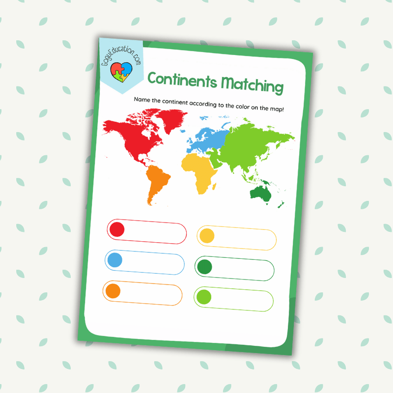 Geography Continents Matching Worksheet