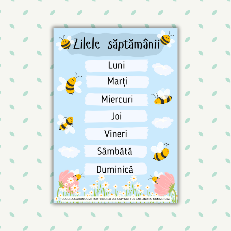 Romanian Days of the Week Zilele săptămânii Poster