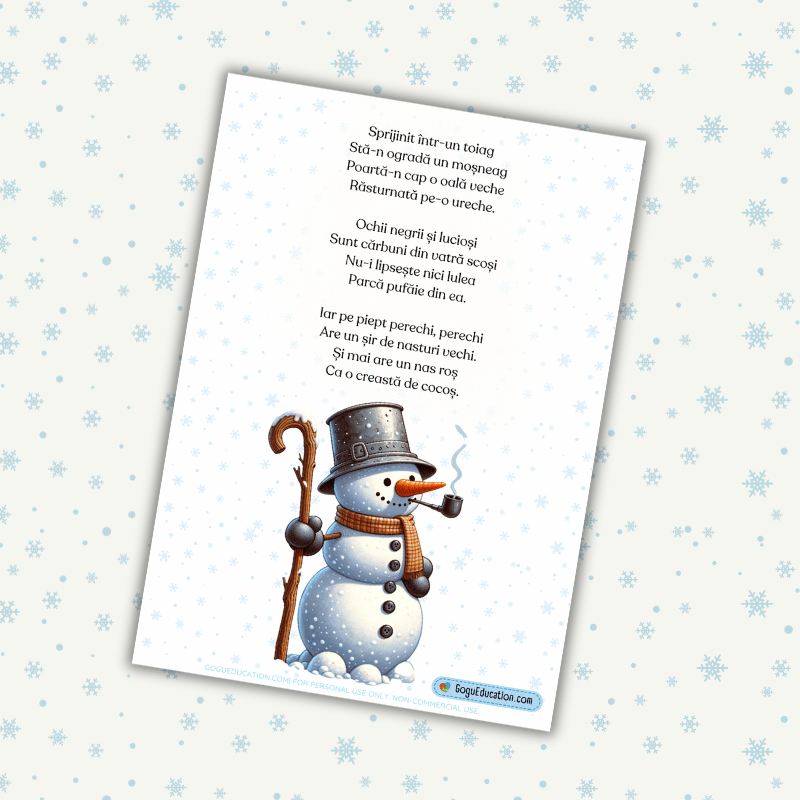 Romanian Poem Snowman Omul de zăpada