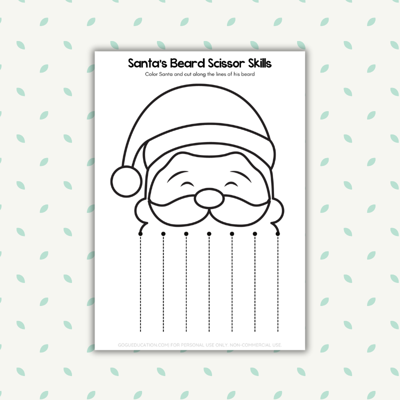 Santa's Beard Scissor Skills Worksheet