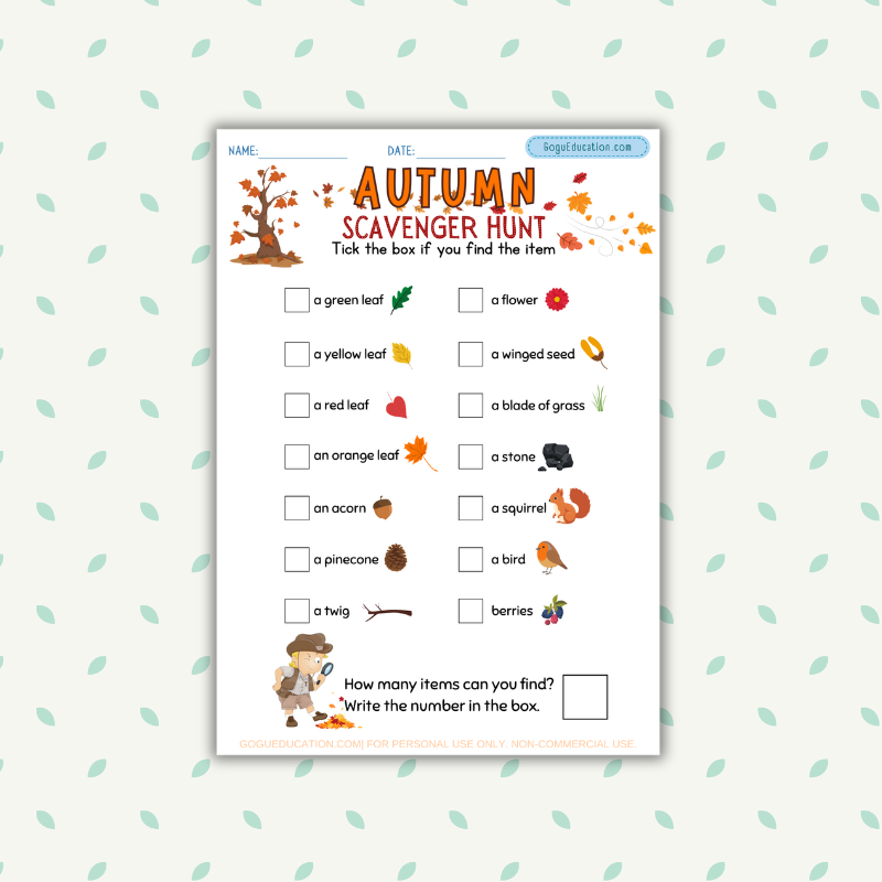 Autumn Scavenger Hunt Worksheet Gogu Education