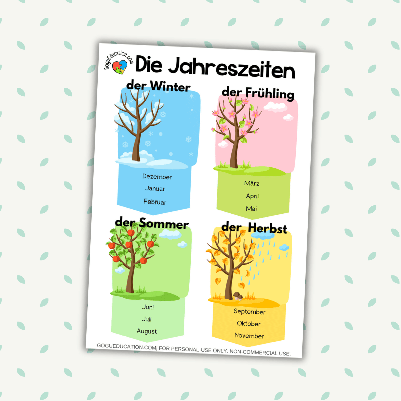 German Seasons Die Jahreszeiten Printable