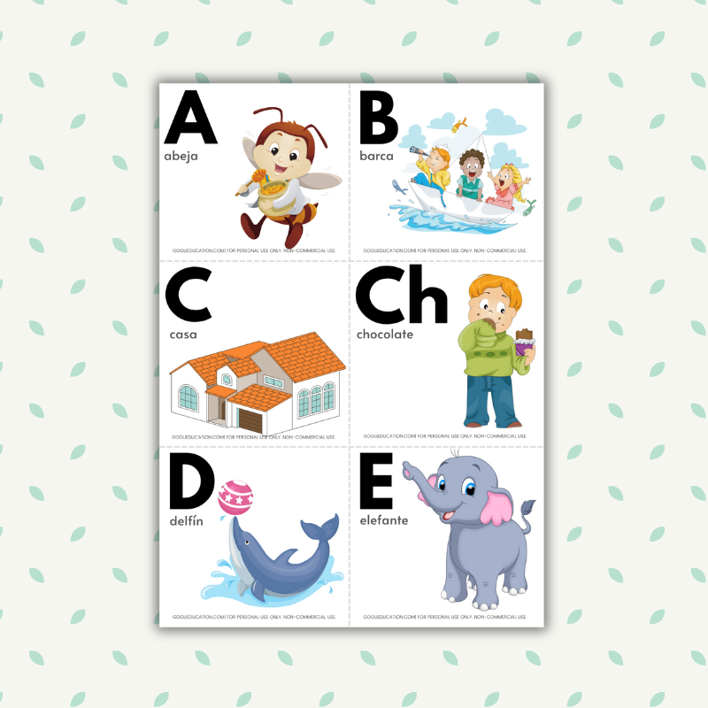 Spanish Alphabet Flashcards with Words