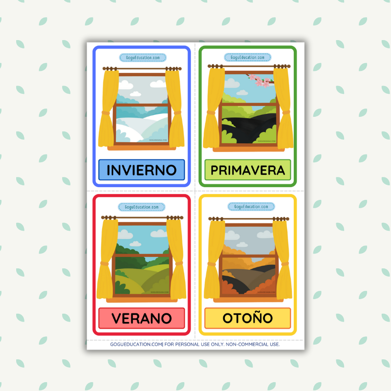 Spanish Seasons Spring Summer Autumn Winter Poster Gogu Education