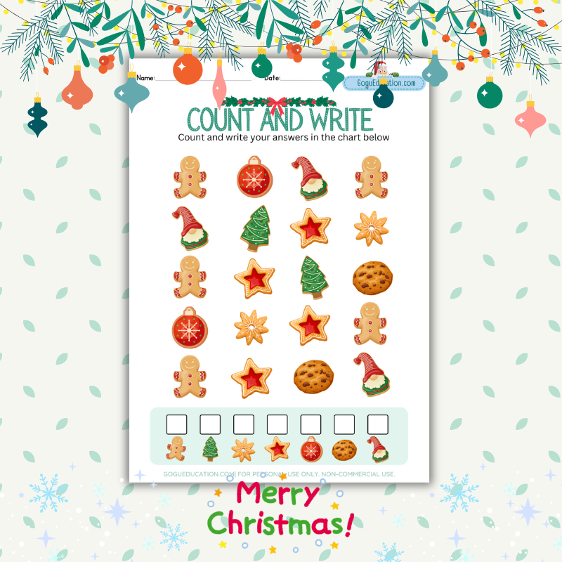 Christmas Worksheet Count and Write Cookies Gogu Education