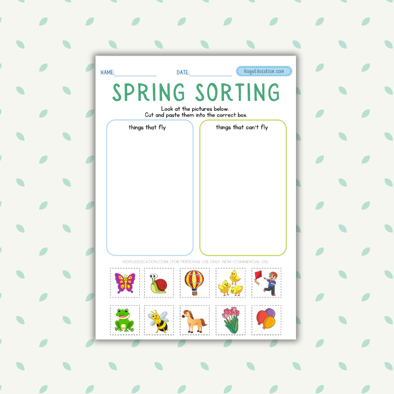 Spring Objects Sorting Worksheet