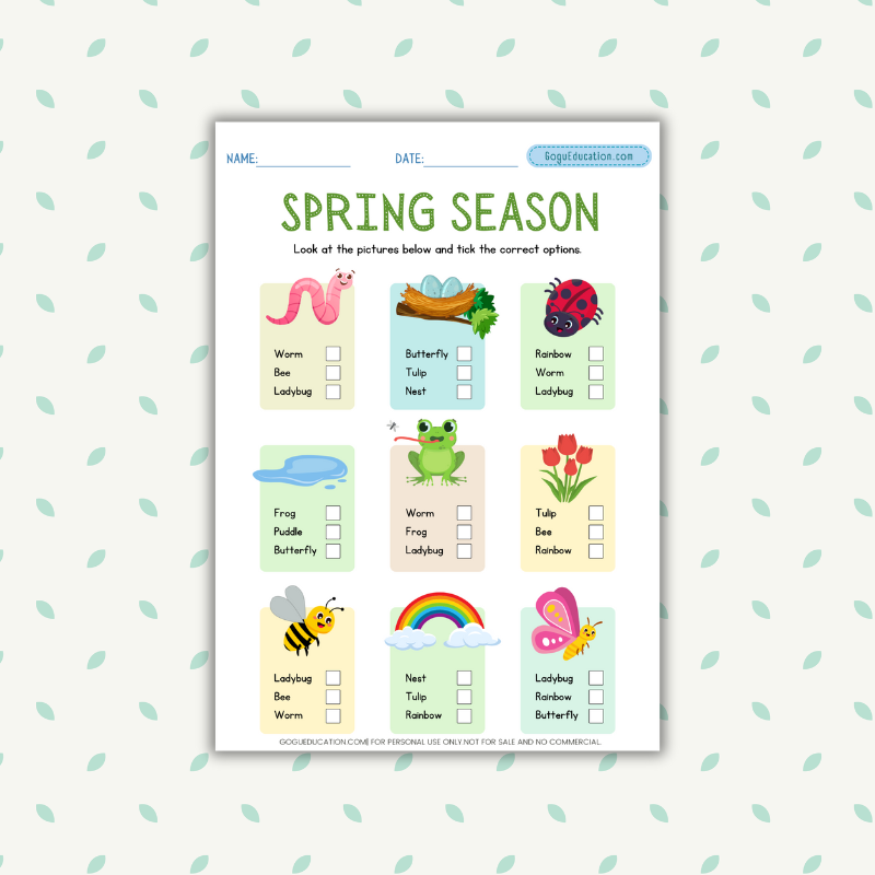 Spring Season Vocabulary Worksheet