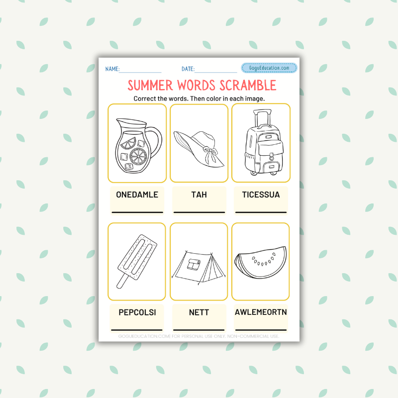 Summer Words Scramble Worksheet Gogu Education