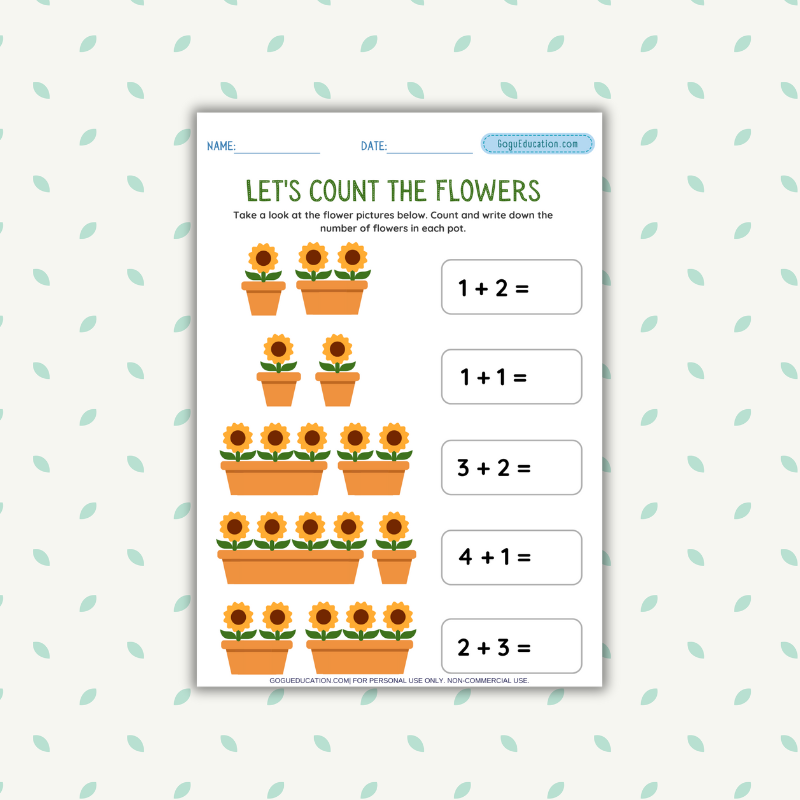 Math Sunflower Addition Worksheets