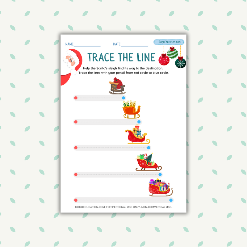 Trace the Line Santa Sleigh Worksheet