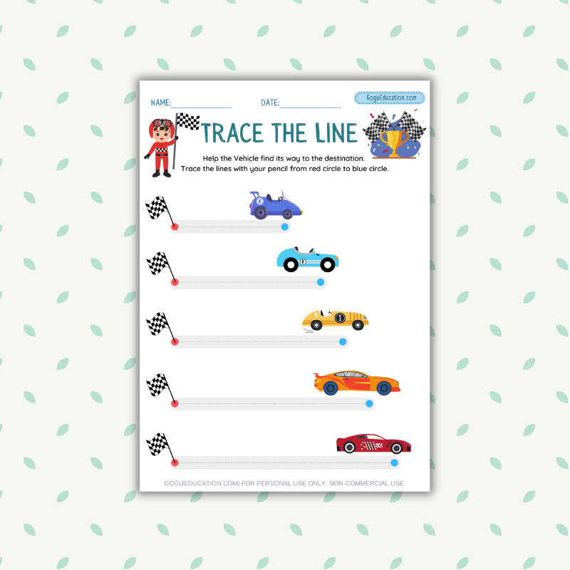 Trace the Line Worksheet - Vehicles