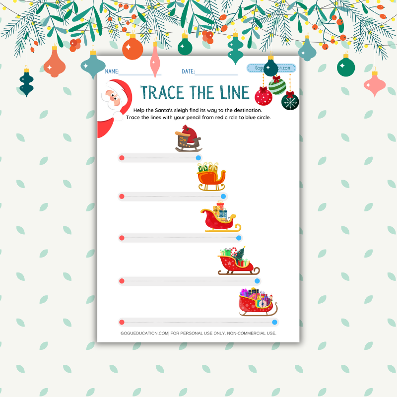 Trace the Line Santa Sleigh Worksheet