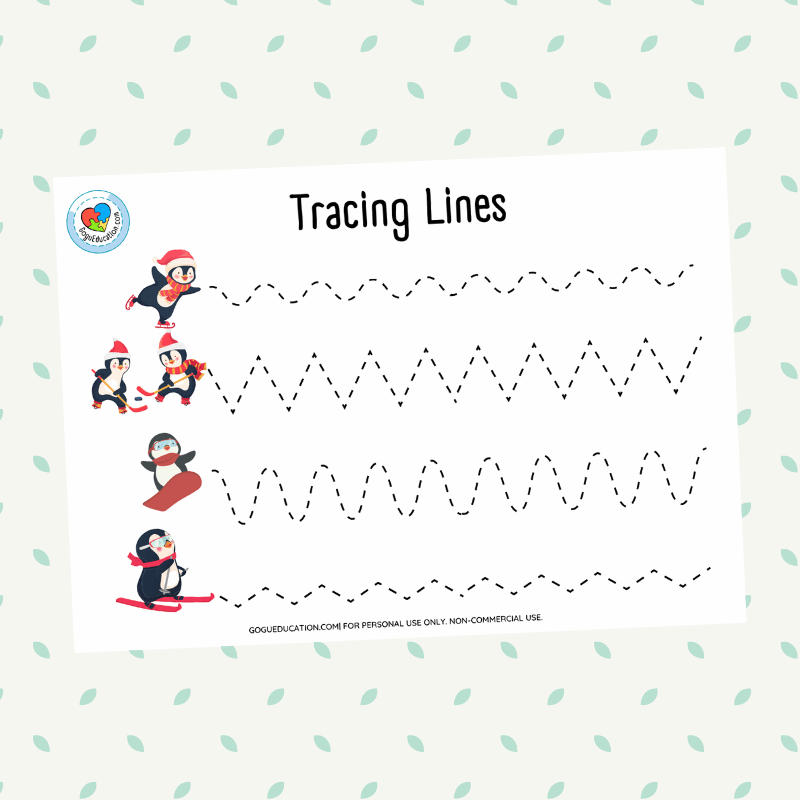 Tracing Lines Worksheet Penguins
