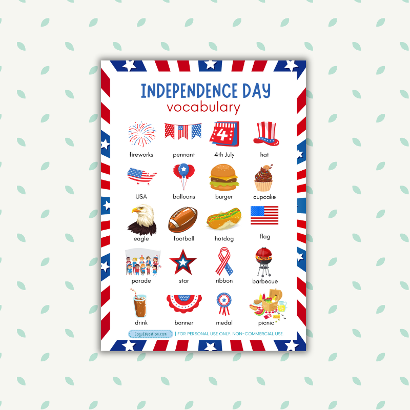 English Printable English USA Independence Day Vocabulary