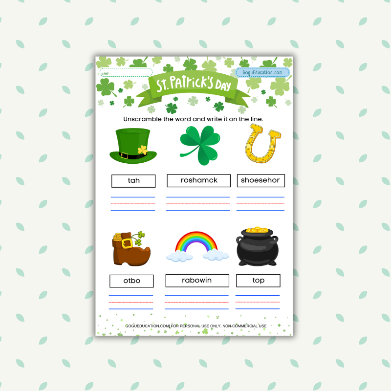 Unscramble words St. Patrick’s Day Vocabulary