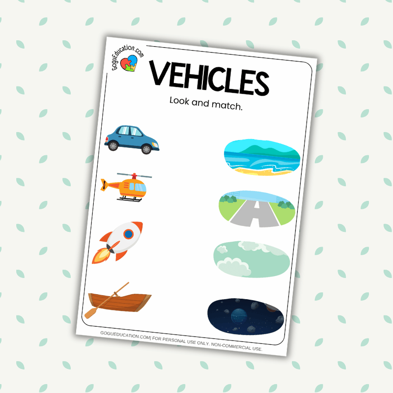 Vehicles Look and Match Worksheet