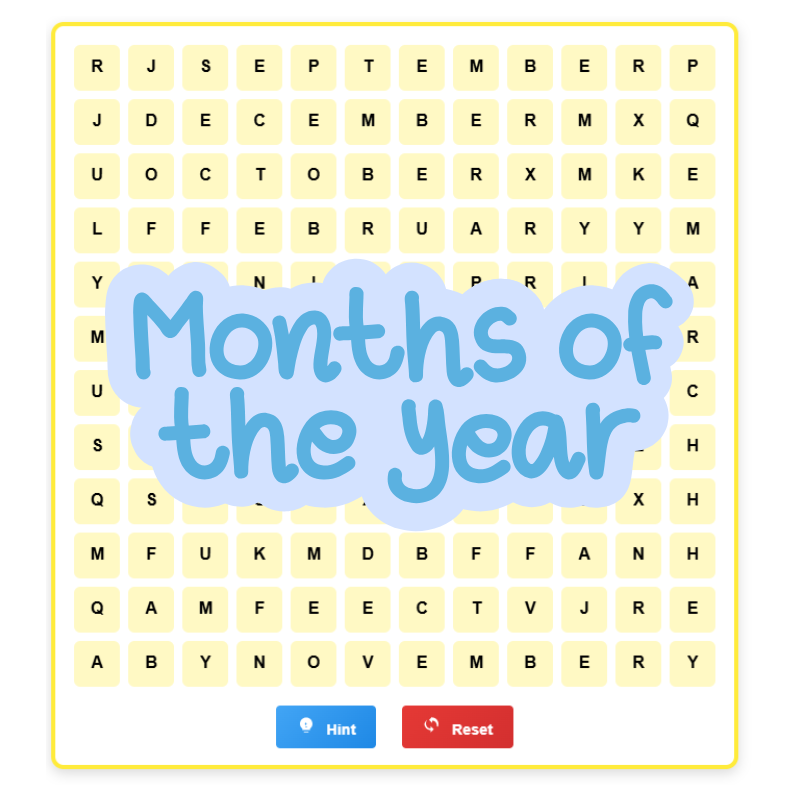 Preview Word Search Game months of the year Gogu Education
