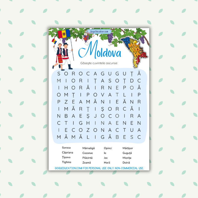 Word Search - Moldova Fișă de Lucru Cuvinte Ascunse - Moldova PDF