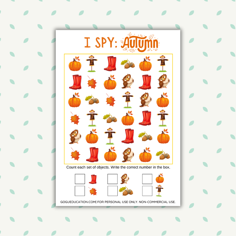 Counting Worksheet I Spy Autumn