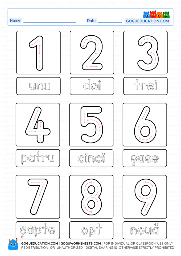 Romanian Worksheet Number Tracing